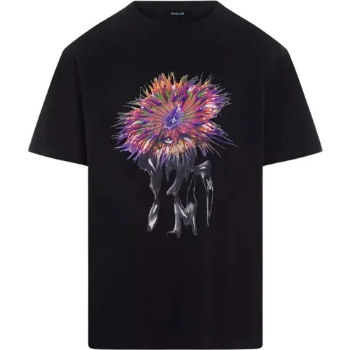 T-Shirts, female, , Size: XS Orchid Anemone Print T-shirt - Mugler - Modalova