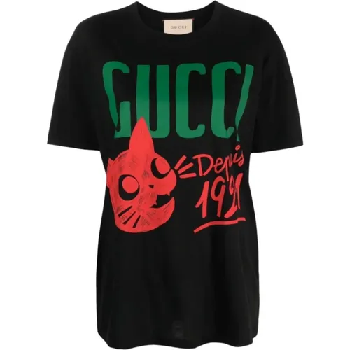 Logo-Print Cotton T-Shirt , female, Sizes: S - Gucci - Modalova