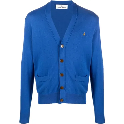 Blauer Baumwoll-Kaschmir-Pullover mit Signature Orb Logo , Herren, Größe: M - Vivienne Westwood - Modalova