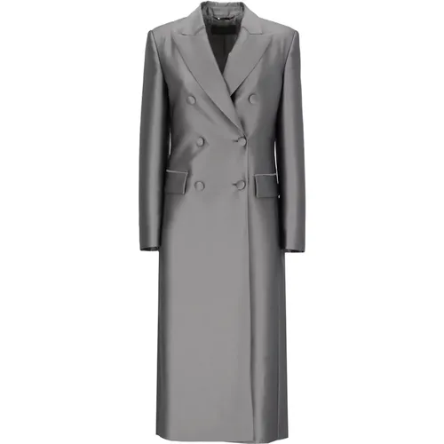 Silver Silk Blend Double-Breasted Coat for Women , female, Sizes: S - alberta ferretti - Modalova