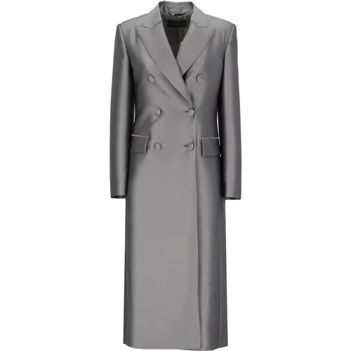 Silver Silk Blend Double-Breasted Coat for Women , female, Sizes: XS, S - alberta ferretti - Modalova