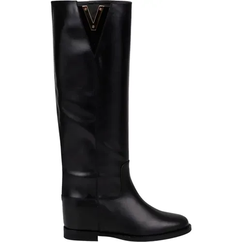 Santa Monica Leder Kniehohe Stiefel , Damen, Größe: 37 1/2 EU - Via Roma 15 - Modalova