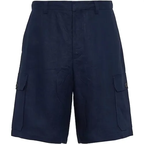 Linen Bermuda Shorts Elasticated Waist Men , male, Sizes: M, L - Prada - Modalova