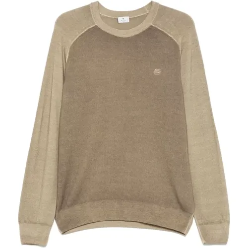 Round-neck Knitwear, male, , Size: L Kaki Wool Sweater Stylish Layering - ETRO - Modalova