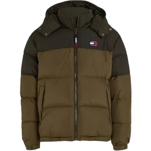 Down Jackets, male, , Size: S Polyester Padded Color Block Coat with Hood - Tommy Hilfiger - Modalova