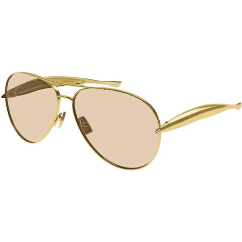 Aviator Sonnenbrille in Gold mit braunen Gläsern , unisex, Größe: 64 MM - Bottega Veneta - Modalova
