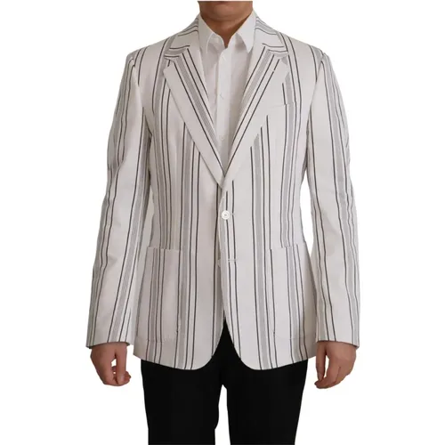 Blazers, male, , Size: 3XL Striped Cotton Blend Blazer - Dolce & Gabbana - Modalova