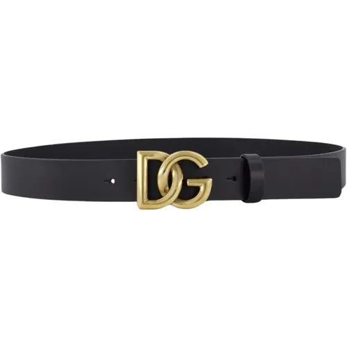 Men's Leather Belt with Logo , male, Sizes: 105 CM, 95 CM - Dolce & Gabbana - Modalova