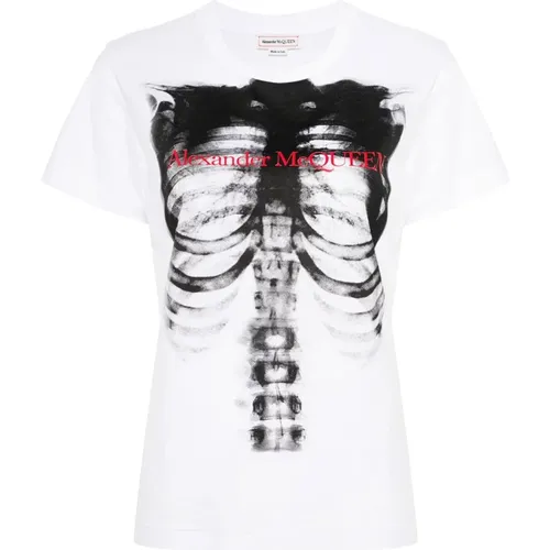 Logo Print Rundhals Baumwoll T-shirt , Damen, Größe: S - alexander mcqueen - Modalova