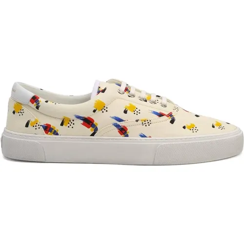 Sneakers, male, , Size: 8 US Canvas and Leather Sneakers with Printed Detail - Saint Laurent - Modalova