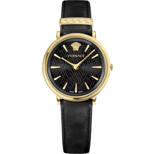 Schwarze und Goldene Kreis Uhr - Versace - Modalova
