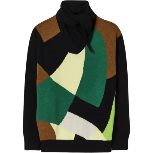 Color Block Turtleneck with Attached Scarf , female, Sizes: XS, S - Plan C - Modalova