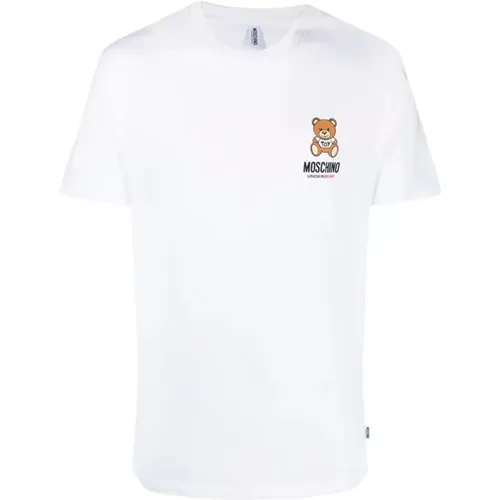 Weißes Stretch-Baumwoll-T-Shirt , Herren, Größe: 2XL - Moschino - Modalova