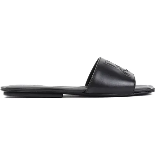Schwarze Leder Slide Sandalen , Damen, Größe: 39 EU - Courrèges - Modalova