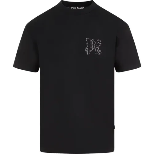 Monogram Studded Classic T-Shirt , male, Sizes: M, L - Palm Angels - Modalova