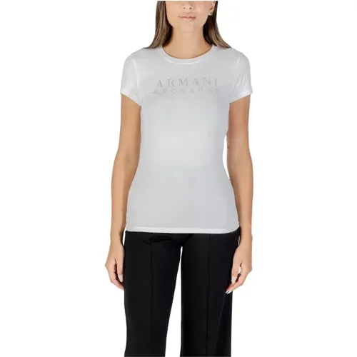 T-Shirts, female, , Size: M Printed Short Sleeve Round Neck T-shirt - Armani Exchange - Modalova