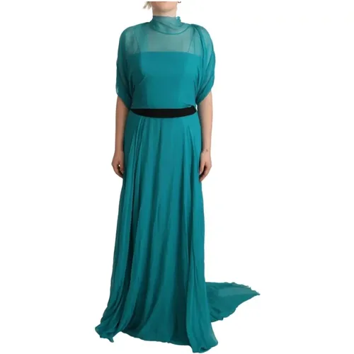 Seiden A-Linie Langes Kleid Blau - alberta ferretti - Modalova