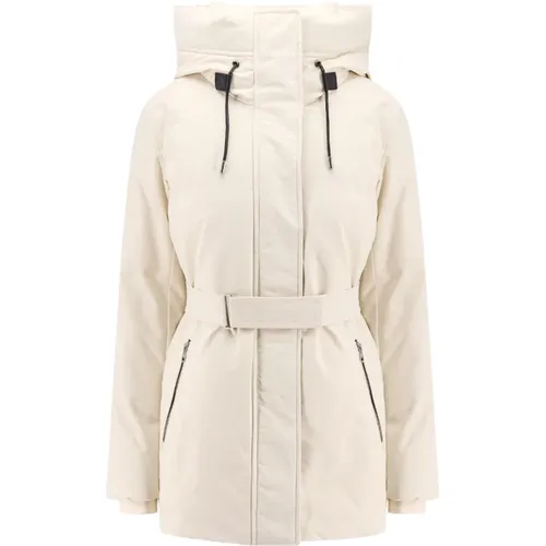 White Padded Nylon Jacket with Leather Details , female, Sizes: L - Mackage - Modalova