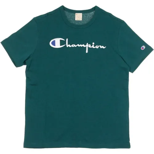 T-Shirts, male, , Size: L Crewneck Teal T-Shirt for Men - Champion - Modalova