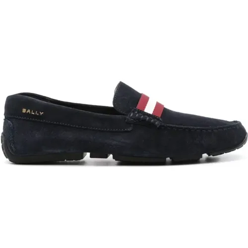 Loafers, male, , Size: 10 US Navy Blue Suede Loafers Men - Bally - Modalova