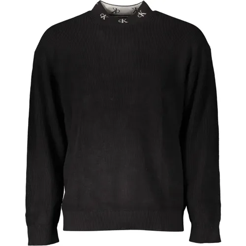 Schwarzes Langarmshirt mit hohem Kragen und Stickerei , Herren, Größe: S - Calvin Klein - Modalova