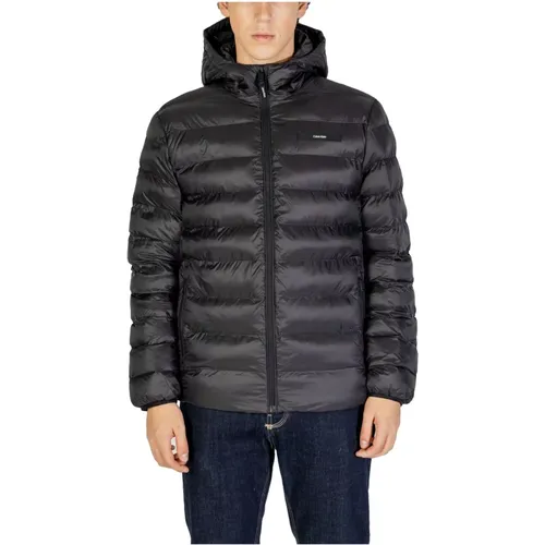 Schwarze Kapuzenjacke mit Reißverschluss und Taschen , Herren, Größe: XL - Calvin Klein Jeans - Modalova