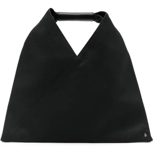 Schwarze Leder Tote Tasche,Schwarze Japanische Tote Tasche mit Geometrischem Design - MM6 Maison Margiela - Modalova