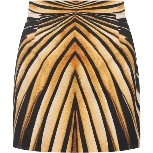 Golden Silk Mini Skirt Ray Of Gold Print , female, Sizes: XS, S, M - Roberto Cavalli - Modalova