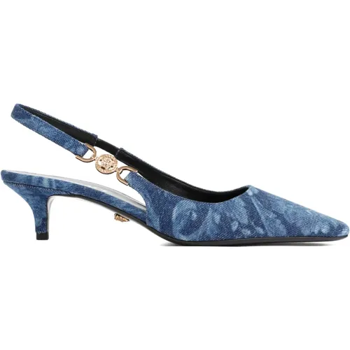 Blaue Barocco Denim Slingback Pumps , Damen, Größe: 39 EU - Versace - Modalova