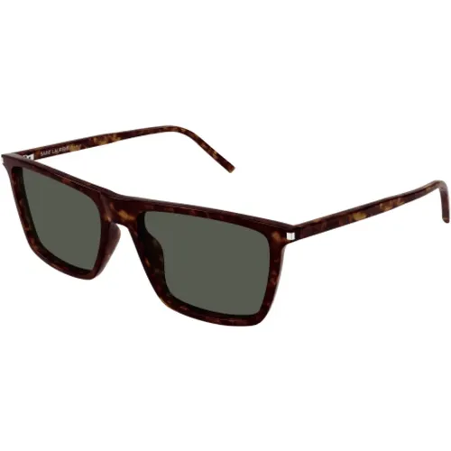 Retro Rectangle Sunglasses Havana Tortoise , unisex, Sizes: L - Saint Laurent - Modalova