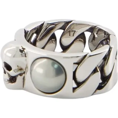 Rings, male, , Size: 60 MM Skl Pearl Ring - alexander mcqueen - Modalova