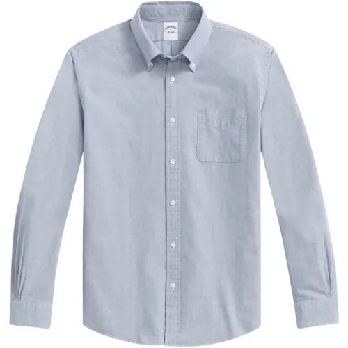 Blaues Regular Fit Oxford Cloth Freitag Sport Hemd mit Polo Button Down Kragen , Herren, Größe: L - Brooks Brothers - Modalova