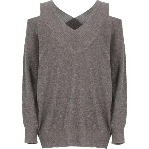 Grauer Woll V-Ausschnitt Pullover mit Lurex , Damen, Größe: XS - D.Exterior - Modalova