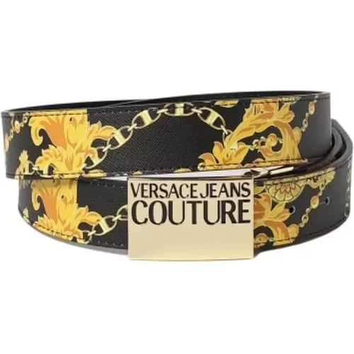 Herren Gürtel aus Gold/Schwarzem Leder mit Logoprint - Versace Jeans Couture - Modalova