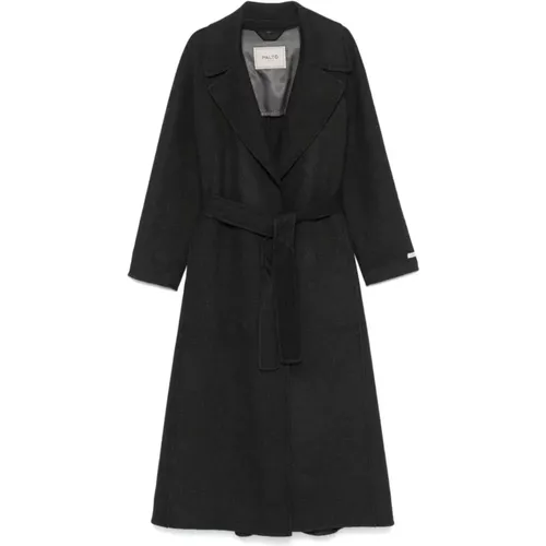 Grey Belted Wool Blend Coat , female, Sizes: 3XL, XL, M, L, 2XL - Paltò - Modalova