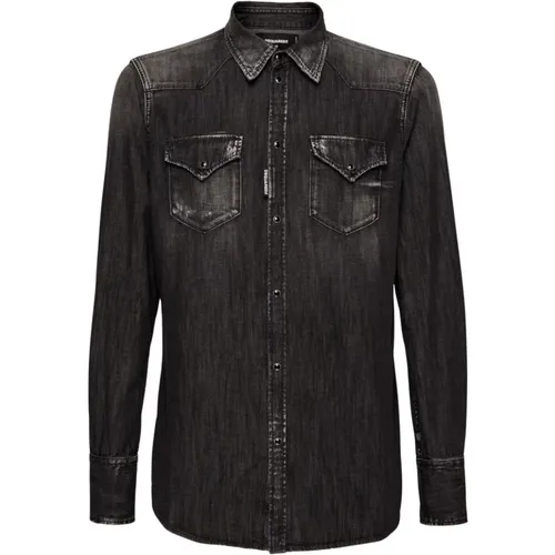 Classic Western Denim Shirt Black , male, Sizes: L, M, XL - Dsquared2 - Modalova