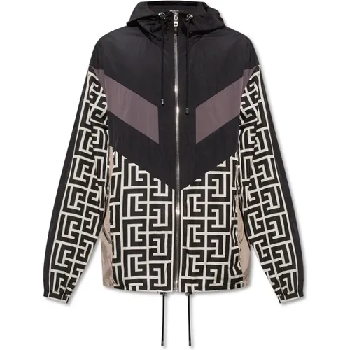 Nylon Jacket with Drawstring Hood , male, Sizes: S - Balmain - Modalova