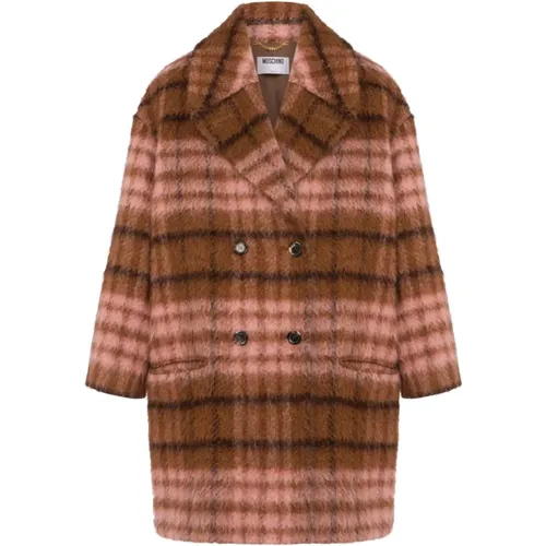 Double-Breasted Coats, male, , Size: M Checked Coat with Long Sleeves - Moschino - Modalova