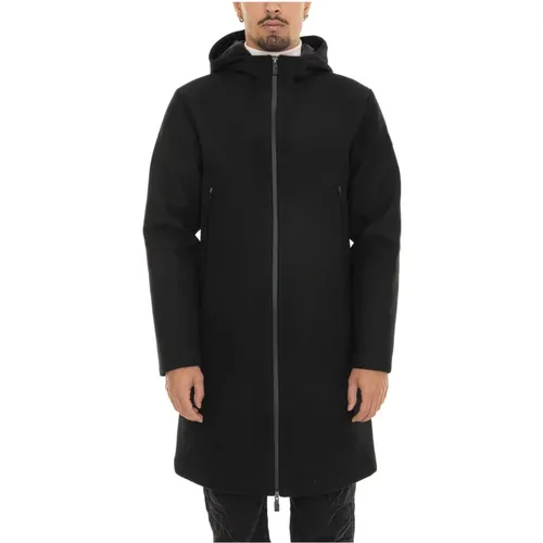 Parkas, male, , Size: S Hooded Wool Blend Coat with Pockets - Emporio Armani EA7 - Modalova