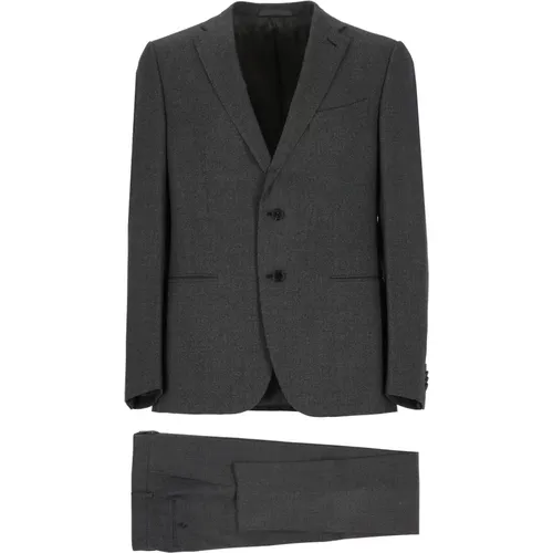 Single Breasted Suits, male, , Size: M Grey Wool Suit with Classic Lapel - Caruso - Modalova