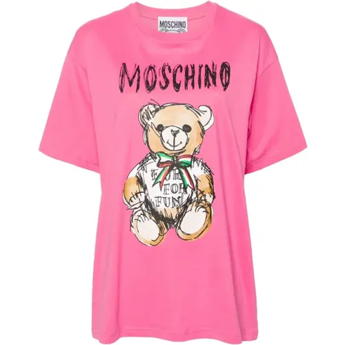 Rosa Logo Print Teddy Bear T-Shirts und Polos - Moschino - Modalova