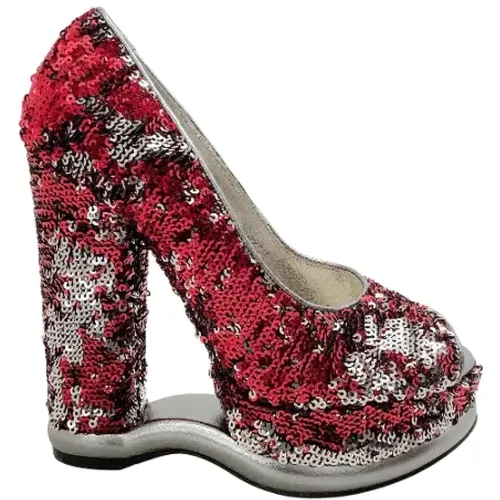 Pre-owned Pumps, female, , Size: 6 US Leather Sequined Peep Toe Platform Heels - Dolce & Gabbana Pre-owned - Modalova