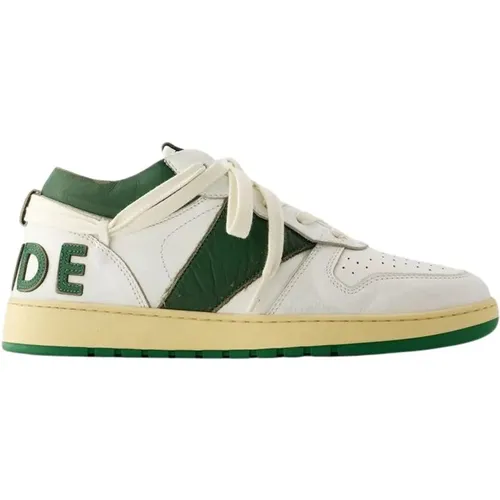 Sneakers, male, , Size: 8 US White/Green Leather Low Top Sneakers - Rhude - Modalova