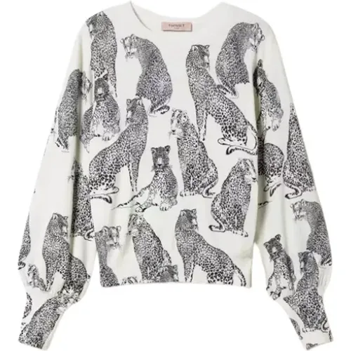 Jaguar Print Sweater , female, Sizes: S, M - Twinset - Modalova