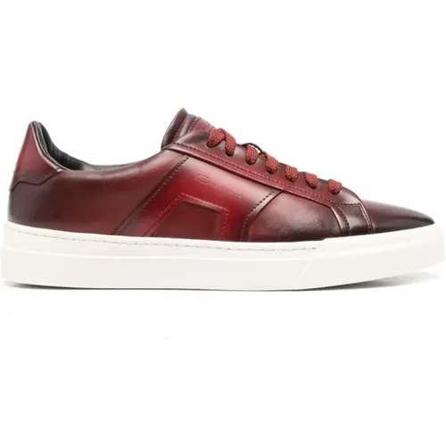 Sneakers, male, , Size: 11 US Burgundy Calf Leather Sneakers - Santoni - Modalova