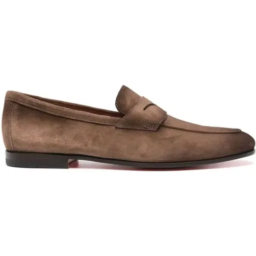 Loafers, male, , Size: 13 US Suede Penny Slot Slip-On - Santoni - Modalova