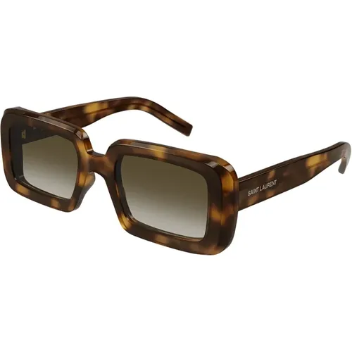 Sunglasses, unisex, , Size: 52 MM Rectangular Havana Sunglasses with Lenses - Saint Laurent - Modalova