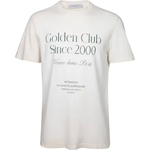 Vintage Crew Neck T-shirt White/Green , male, Sizes: S - Golden Goose - Modalova