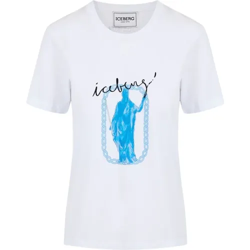 Roma Print Weißes T-Shirt Regular Fit , Damen, Größe: XS - Iceberg - Modalova