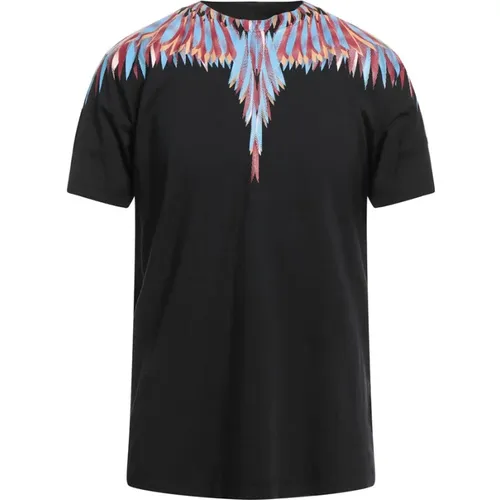 Blauer Lines Wings Rundhals T-Shirt , Herren, Größe: M - Marcelo Burlon - Modalova